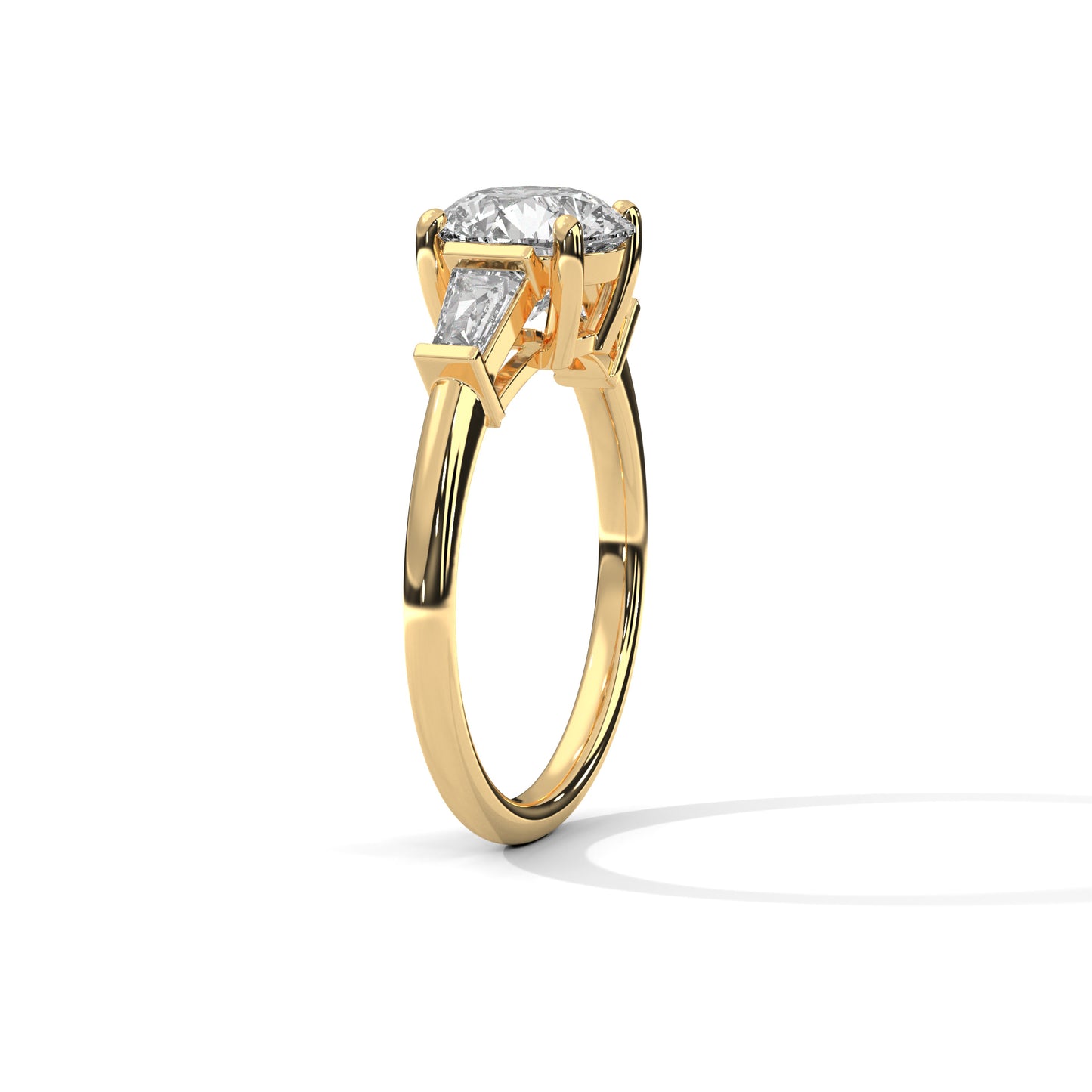 Elegant 3-Stone Lab Diamond Engagement Ring | Round Cut with Baguette Accents | Available in 10K 14K 18K Gold & 925 Silver
