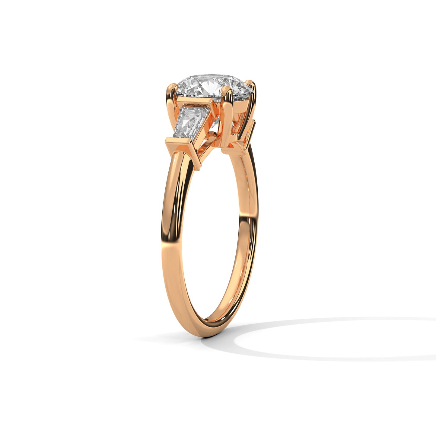 Elegant 3-Stone Lab Diamond Engagement Ring | Round Cut with Baguette Accents | Available in 10K 14K 18K Gold & 925 Silver