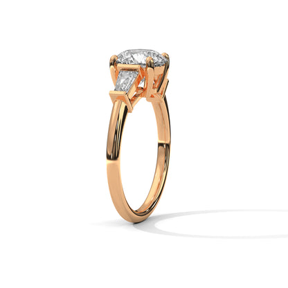 Elegant 3-Stone Lab Diamond Engagement Ring | Round Cut with Baguette Accents | Available in 10K 14K 18K Gold & 925 Silver