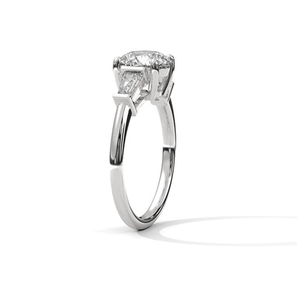 Elegant 3-Stone Lab Diamond Engagement Ring | Round Cut with Baguette Accents | Available in 10K 14K 18K Gold & 925 Silver