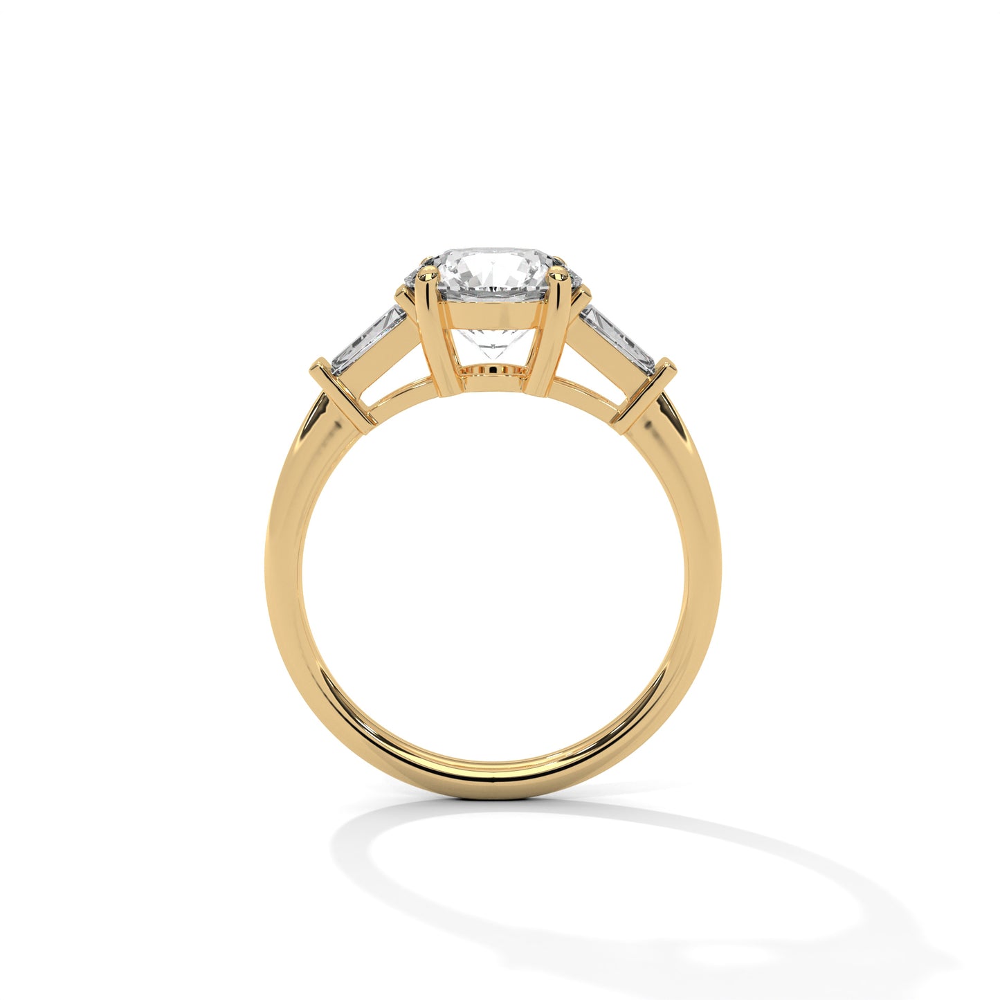 Elegant 3-Stone Lab Diamond Engagement Ring | Round Cut with Baguette Accents | Available in 10K 14K 18K Gold & 925 Silver