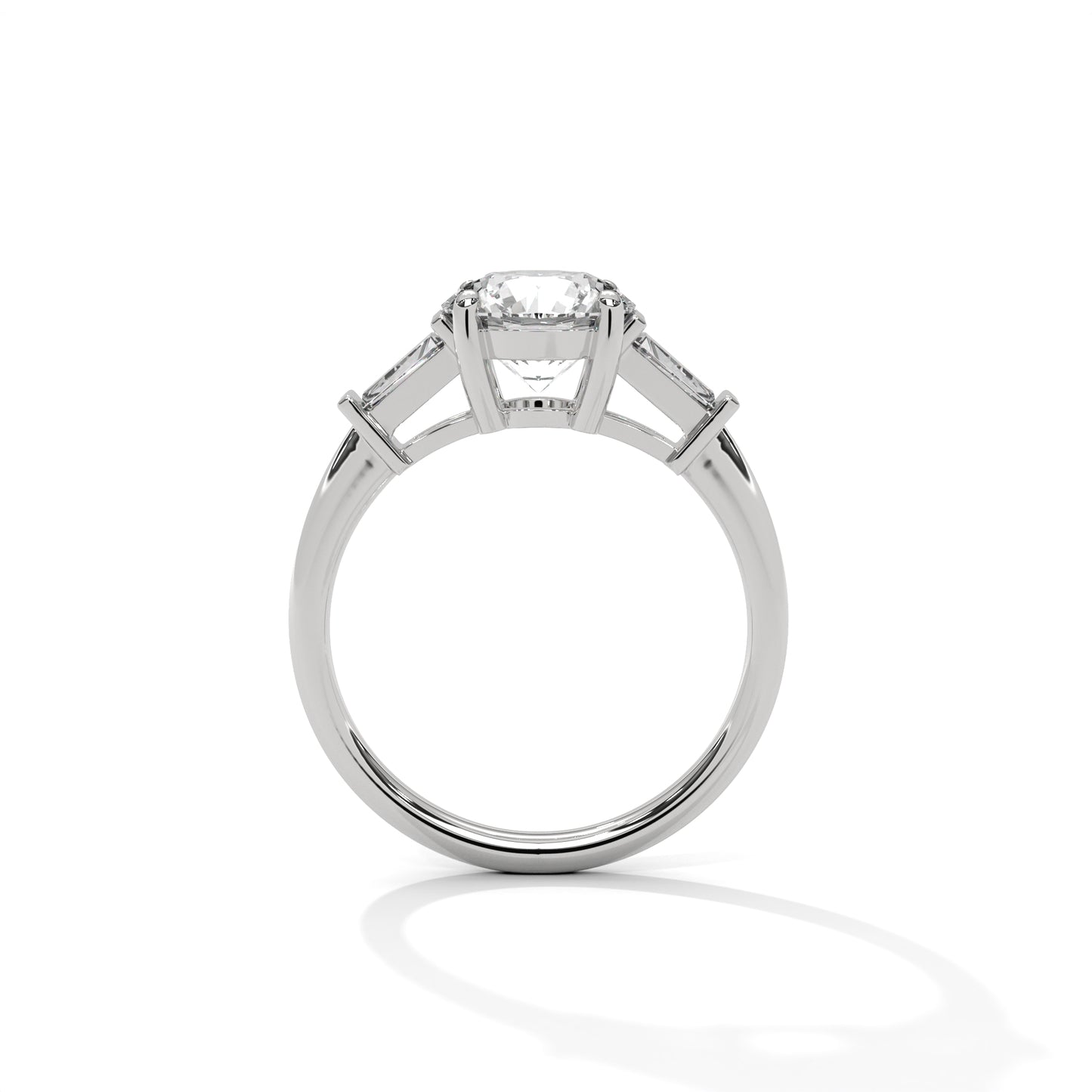 Elegant 3-Stone Lab Diamond Engagement Ring | Round Cut with Baguette Accents | Available in 10K 14K 18K Gold & 925 Silver
