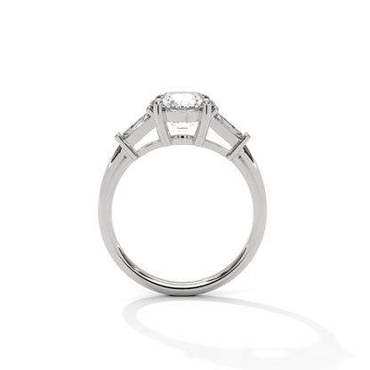Elegant 3-Stone Lab Diamond Engagement Ring | Round Cut with Baguette Accents | Available in 10K 14K 18K Gold & 925 Silver