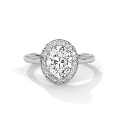Oval Halo Lab Diamond Engagement Ring | 14k 18k 10k Gold & 925 Silver | Hidden Halo Wedding Ring | VVS Lab Diamond Ring | Maz Jewels