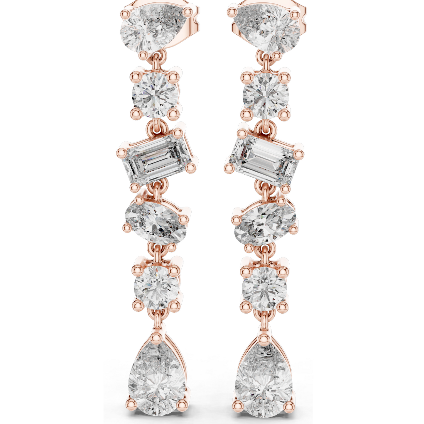 2.88 CT Lab Diamond Drop Earrings | Mixed Cut: Pear, Oval, Baguette, Round | VVS–VS EF | 18KT, 14KT, 10KT Gold & 925 Silver | Rose, Yellow, White Gold