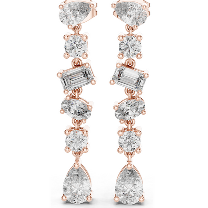 2.88 CT Lab Diamond Drop Earrings | Mixed Cut: Pear, Oval, Baguette, Round | VVS–VS EF | 18KT, 14KT, 10KT Gold & 925 Silver | Rose, Yellow, White Gold