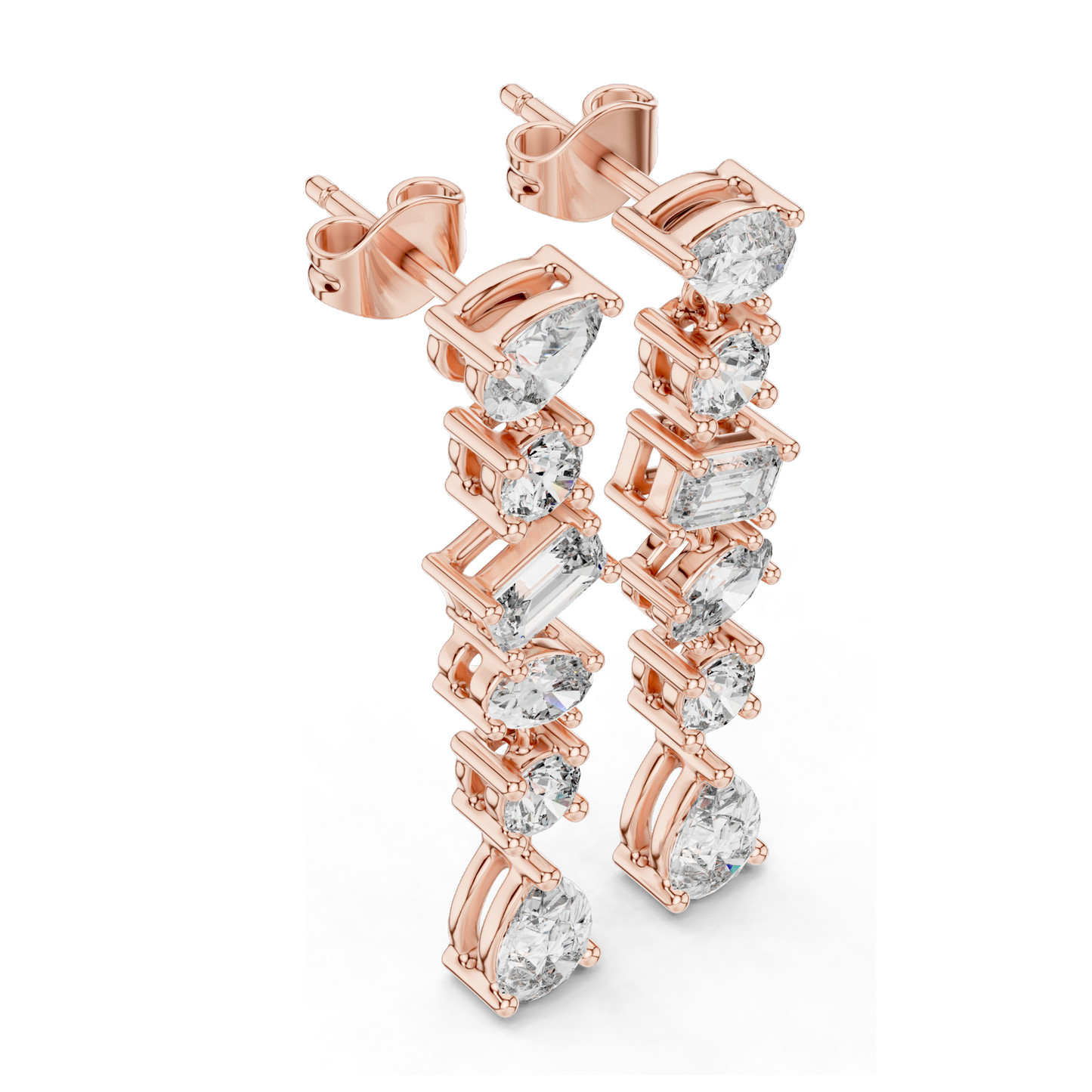 2.88 CT Lab Diamond Drop Earrings | Mixed Cut: Pear, Oval, Baguette, Round | VVS–VS EF | 18KT, 14KT, 10KT Gold & 925 Silver | Rose, Yellow, White Gold