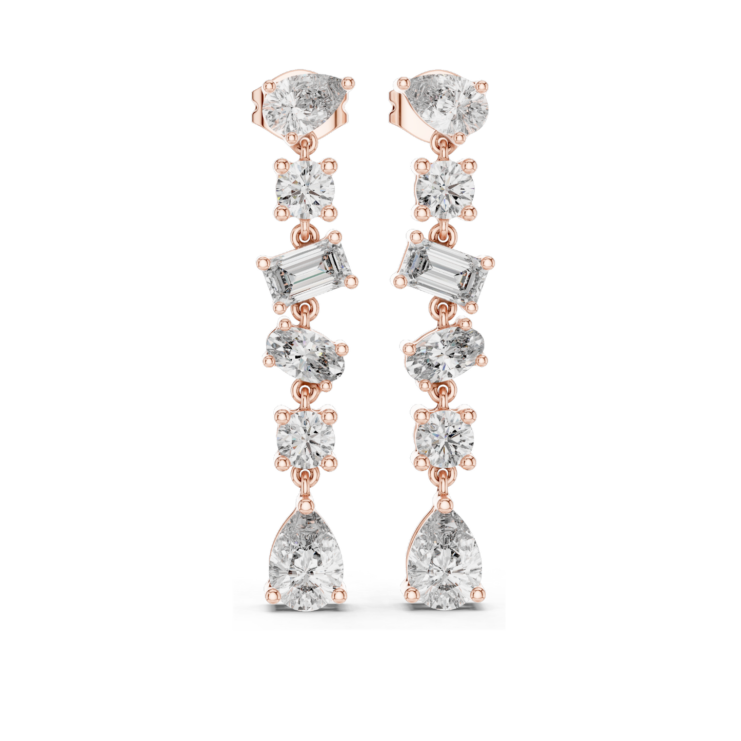 2.88 CT Lab Diamond Drop Earrings | Mixed Cut: Pear, Oval, Baguette, Round | VVS–VS EF | 18KT, 14KT, 10KT Gold & 925 Silver | Rose, Yellow, White Gold