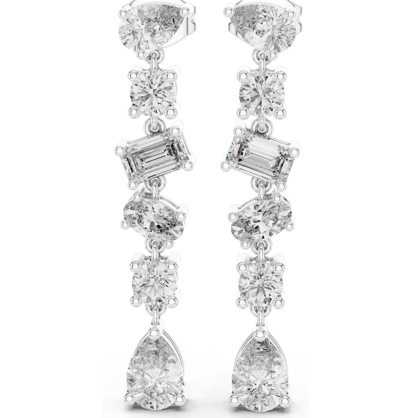 2.88 CT Lab Diamond Drop Earrings | Mixed Cut: Pear, Oval, Baguette, Round | VVS–VS EF | 18KT, 14KT, 10KT Gold & 925 Silver | Rose, Yellow, White Gold