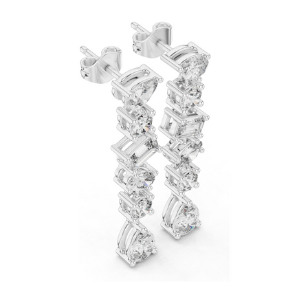 2.88 CT Lab Diamond Drop Earrings | Mixed Cut: Pear, Oval, Baguette, Round | VVS–VS EF | 18KT, 14KT, 10KT Gold & 925 Silver | Rose, Yellow, White Gold