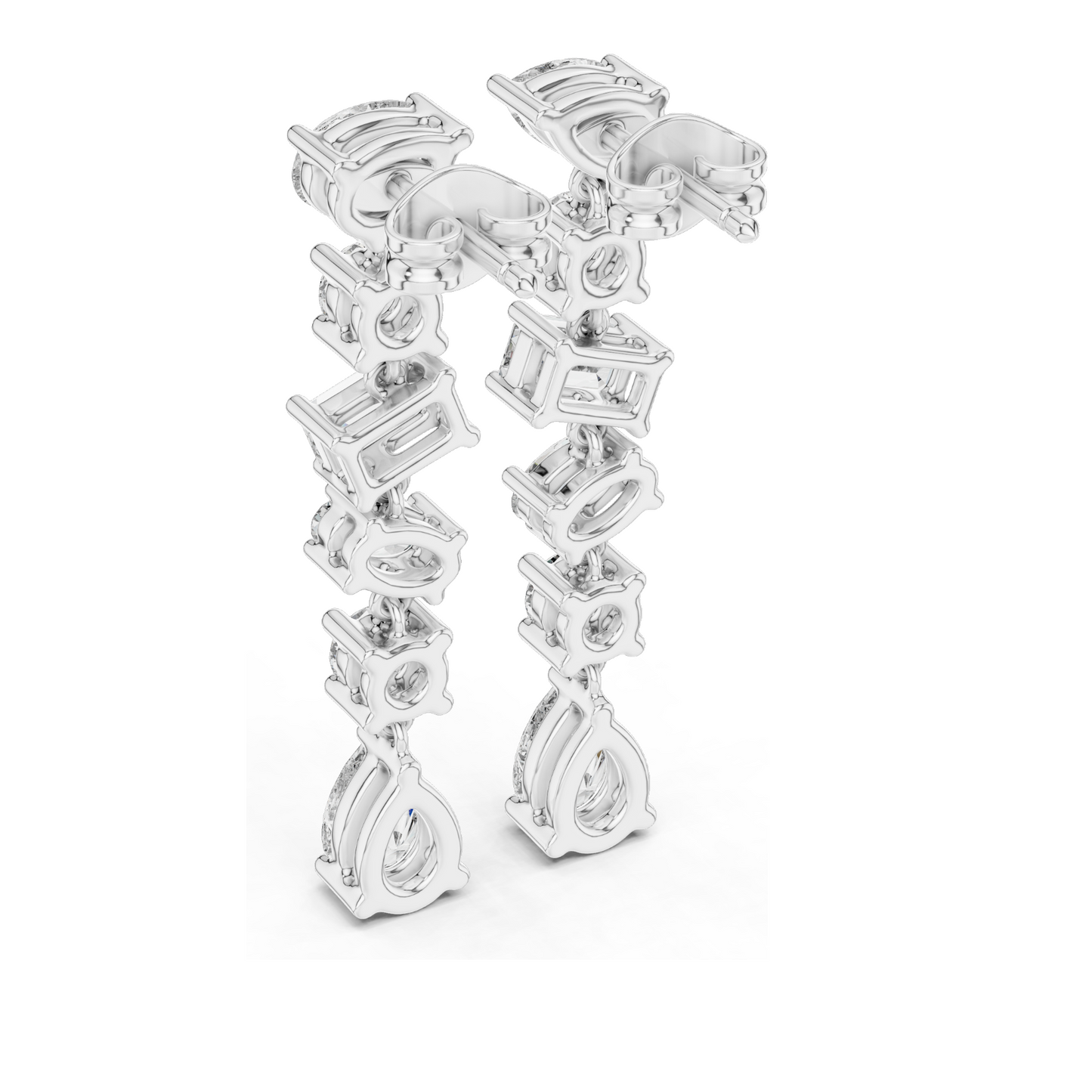 2.88 CT Lab Diamond Drop Earrings | Mixed Cut: Pear, Oval, Baguette, Round | VVS–VS EF | 18KT, 14KT, 10KT Gold & 925 Silver | Rose, Yellow, White Gold