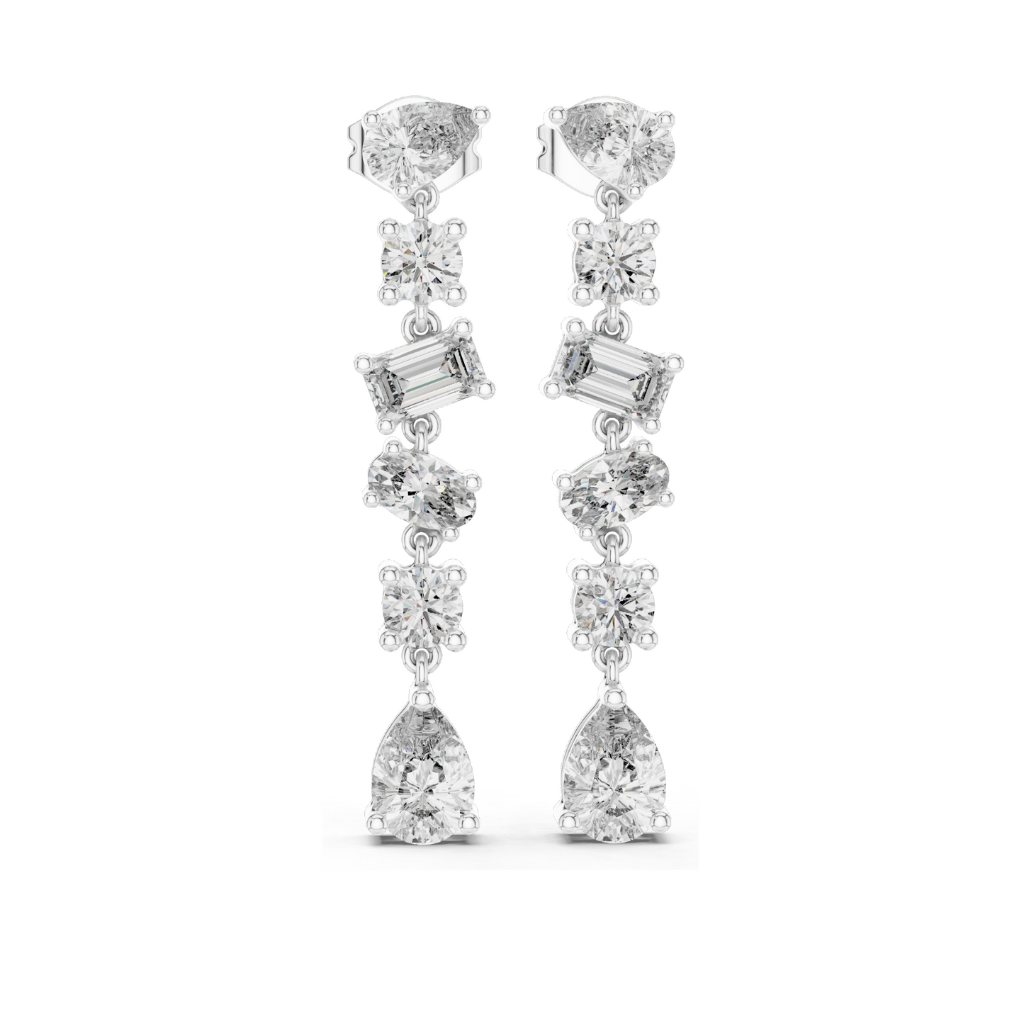 2.88 CT Lab Diamond Drop Earrings | Mixed Cut: Pear, Oval, Baguette, Round | VVS–VS EF | 18KT, 14KT, 10KT Gold & 925 Silver | Rose, Yellow, White Gold