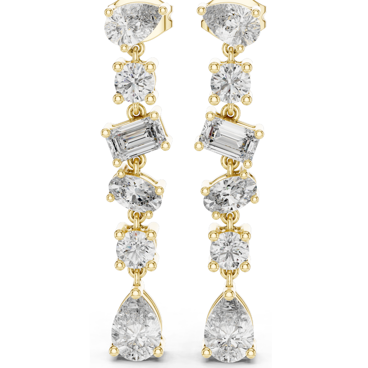 2.88 CT Lab Diamond Drop Earrings | Mixed Cut: Pear, Oval, Baguette, Round | VVS–VS EF | 18KT, 14KT, 10KT Gold & 925 Silver | Rose, Yellow, White Gold