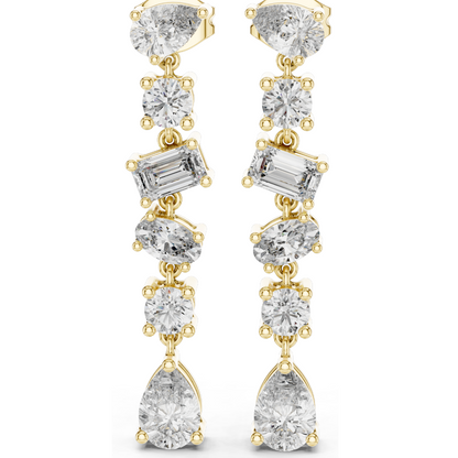2.88 CT Lab Diamond Drop Earrings | Mixed Cut: Pear, Oval, Baguette, Round | VVS–VS EF | 18KT, 14KT, 10KT Gold & 925 Silver | Rose, Yellow, White Gold