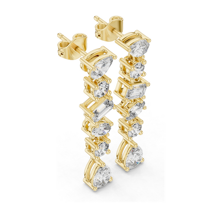 2.88 CT Lab Diamond Drop Earrings | Mixed Cut: Pear, Oval, Baguette, Round | VVS–VS EF | 18KT, 14KT, 10KT Gold & 925 Silver | Rose, Yellow, White Gold