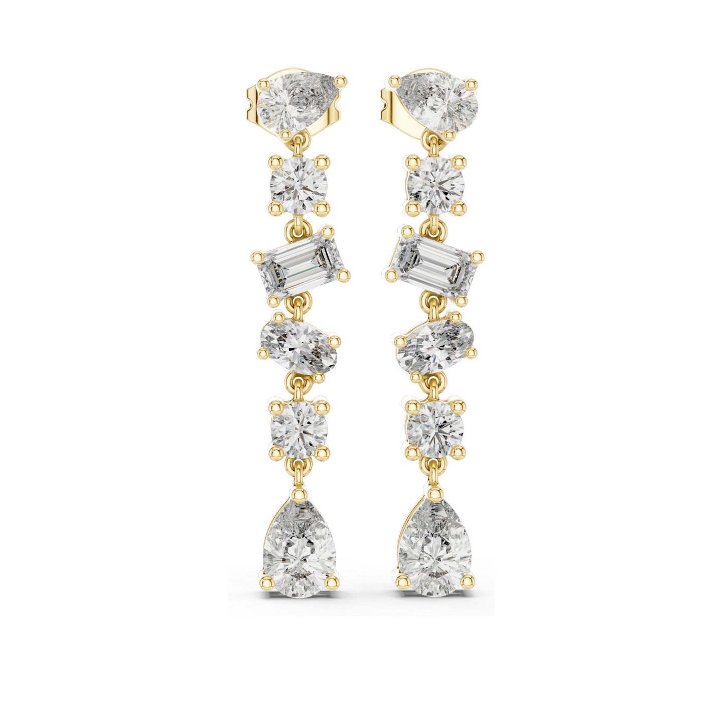 2.88 CT Lab Diamond Drop Earrings | Mixed Cut: Pear, Oval, Baguette, Round | VVS–VS EF | 18KT, 14KT, 10KT Gold & 925 Silver | Rose, Yellow, White Gold