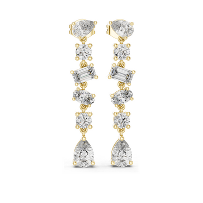 2.88 CT Lab Diamond Drop Earrings | Mixed Cut: Pear, Oval, Baguette, Round | VVS–VS EF | 18KT, 14KT, 10KT Gold & 925 Silver | Rose, Yellow, White Gold