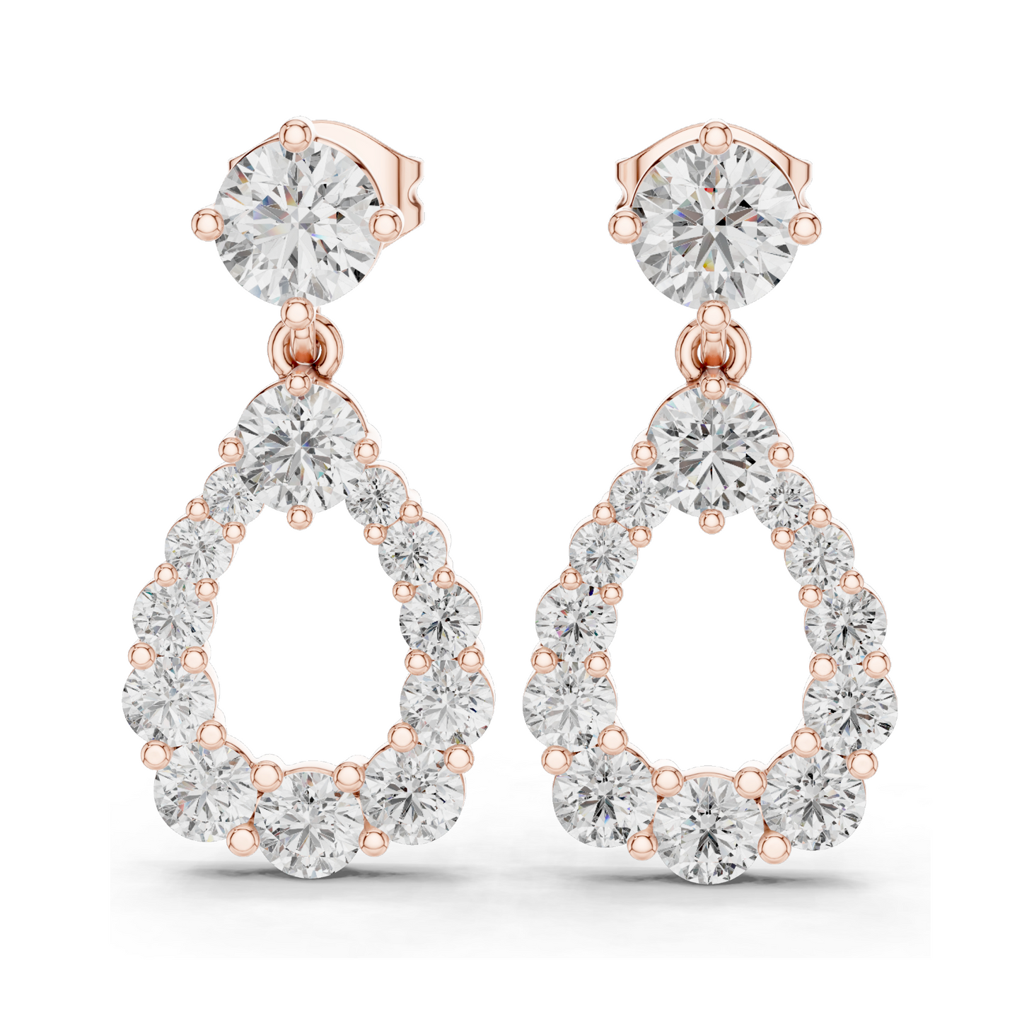 3.266 CT Lab Diamond Drop Earrings | Pear-Shaped VVS-VS EF CVD Diamonds | 18KT, 14KT, 10KT Gold & 925 Silver | Rose, Yellow, White Gold