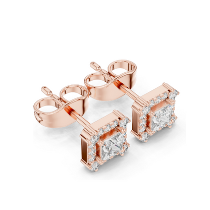 0.43 CT Lab Diamond Princess Cut Stud Earrings | VVS-VS EF Clarity | Available in 18KT, 14KT, 10KT Gold & 925 Silver | Rose, Yellow, White Gold & Moissanite Options