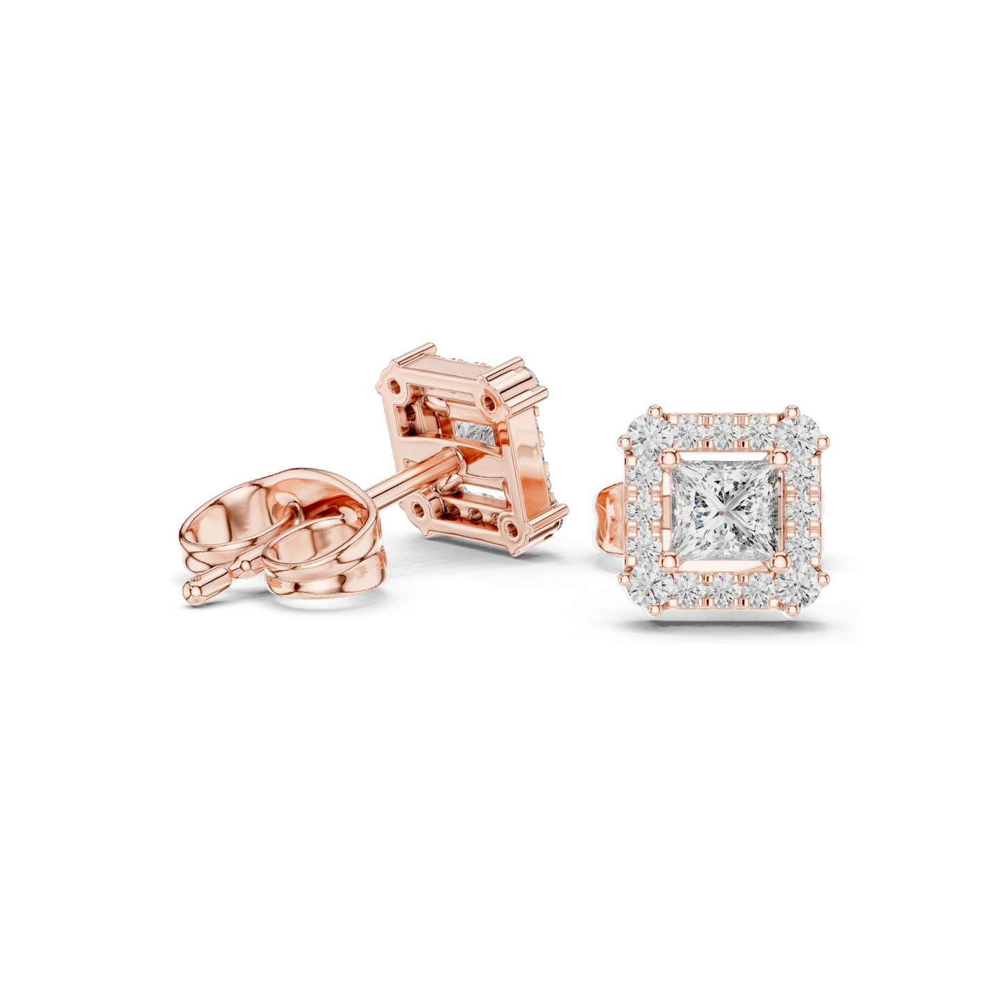 0.43 CT Lab Diamond Princess Cut Stud Earrings | VVS-VS EF Clarity | Available in 18KT, 14KT, 10KT Gold & 925 Silver | Rose, Yellow, White Gold & Moissanite Options