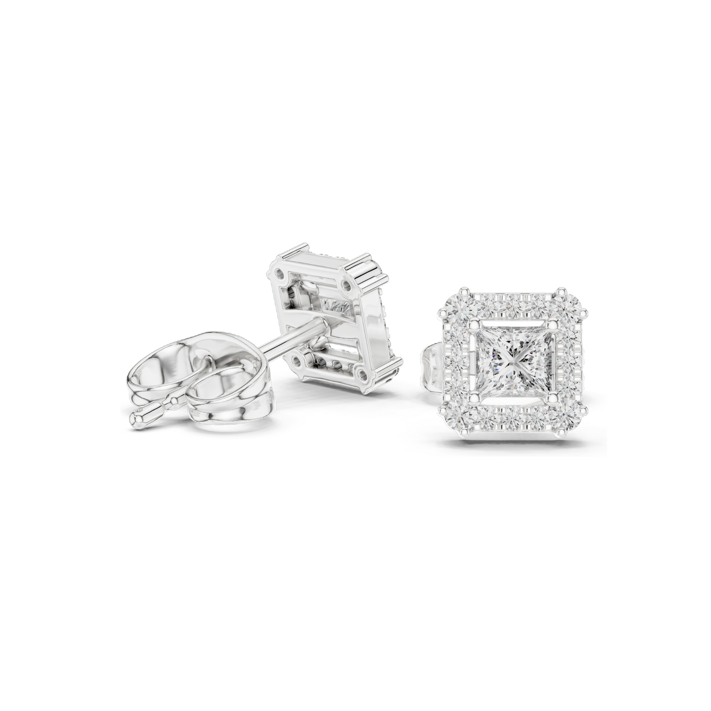 0.43 CT Lab Diamond Princess Cut Stud Earrings | VVS-VS EF Clarity | Available in 18KT, 14KT, 10KT Gold & 925 Silver | Rose, Yellow, White Gold & Moissanite Options