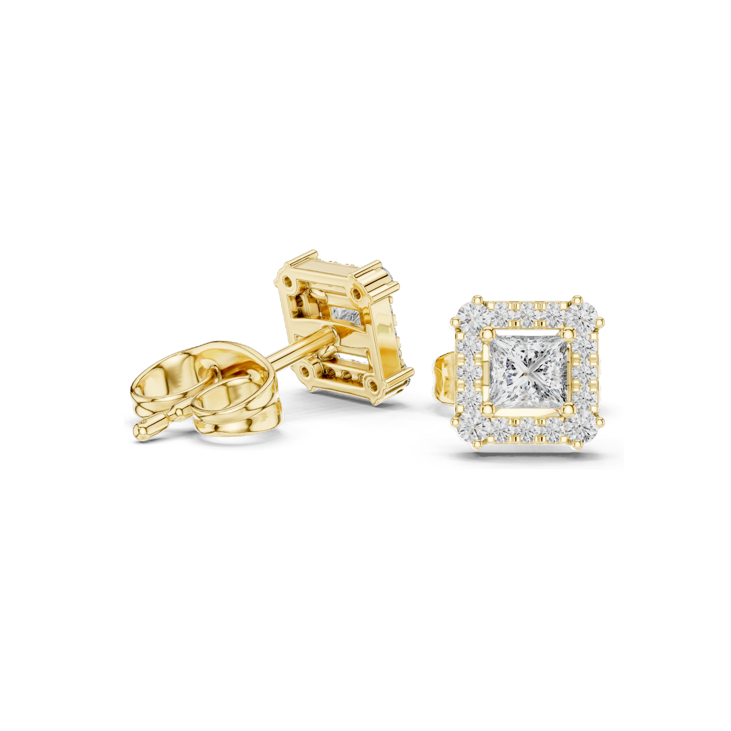 0.43 CT Lab Diamond Princess Cut Stud Earrings | VVS-VS EF Clarity | Available in 18KT, 14KT, 10KT Gold & 925 Silver | Rose, Yellow, White Gold & Moissanite Options