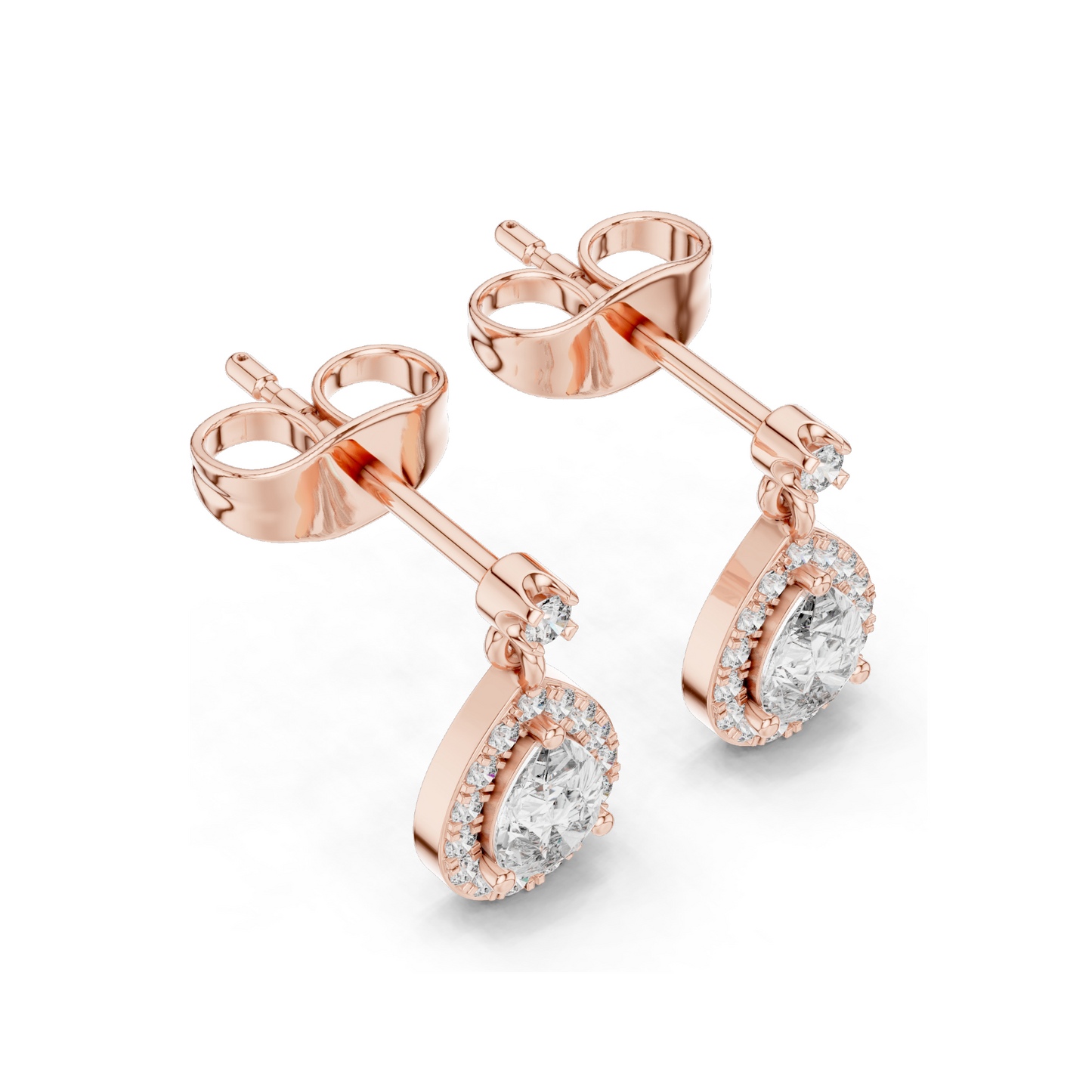 0.484 CT Lab Diamond Teardrop Earrings for Women | Pear Halo Design | VVS-VS EF Clarity | 18KT, 14KT, 10KT Gold & 925 Silver | Rose, Yellow, White Gold & Moissanite Options