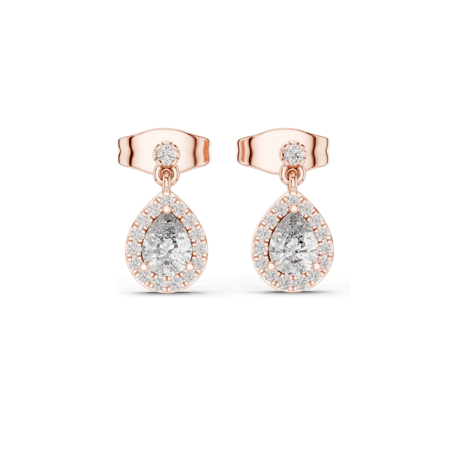 0.484 CT Lab Diamond Teardrop Earrings for Women | Pear Halo Design | VVS-VS EF Clarity | 18KT, 14KT, 10KT Gold & 925 Silver | Rose, Yellow, White Gold & Moissanite Options