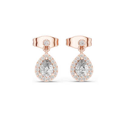 0.484 CT Lab Diamond Teardrop Earrings for Women | Pear Halo Design | VVS-VS EF Clarity | 18KT, 14KT, 10KT Gold & 925 Silver | Rose, Yellow, White Gold & Moissanite Options