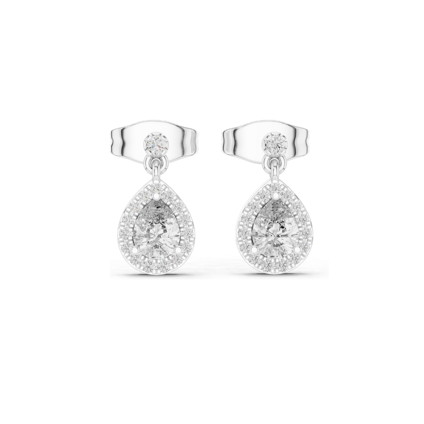 0.484 CT Lab Diamond Teardrop Earrings for Women | Pear Halo Design | VVS-VS EF Clarity | 18KT, 14KT, 10KT Gold & 925 Silver | Rose, Yellow, White Gold & Moissanite Options