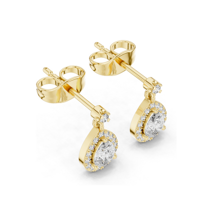 0.484 CT Lab Diamond Teardrop Earrings for Women | Pear Halo Design | VVS-VS EF Clarity | 18KT, 14KT, 10KT Gold & 925 Silver | Rose, Yellow, White Gold & Moissanite Options
