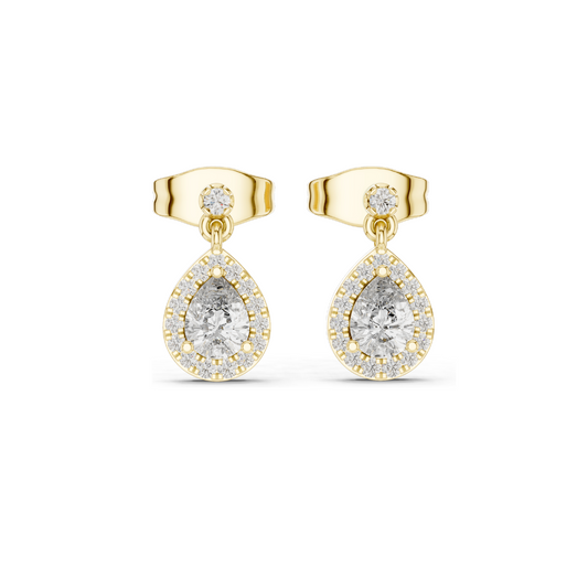 0.484 CT Lab Diamond Teardrop Earrings for Women | Pear Halo Design | VVS-VS EF Clarity | 18KT, 14KT, 10KT Gold & 925 Silver | Rose, Yellow, White Gold & Moissanite Options