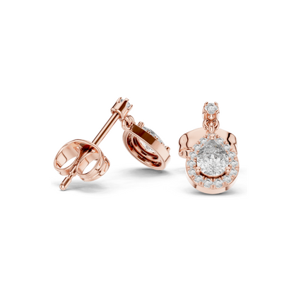 0.484 CT Lab Diamond Teardrop Earrings for Women | Pear Halo Design | VVS-VS EF Clarity | 18KT, 14KT, 10KT Gold & 925 Silver | Rose, Yellow, White Gold & Moissanite Options