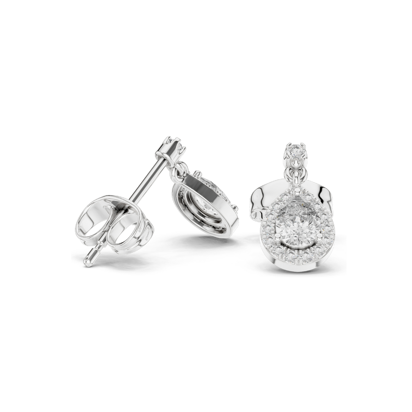 0.484 CT Lab Diamond Teardrop Earrings for Women | Pear Halo Design | VVS-VS EF Clarity | 18KT, 14KT, 10KT Gold & 925 Silver | Rose, Yellow, White Gold & Moissanite Options