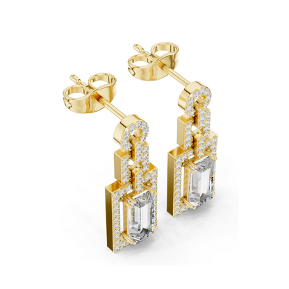 1.958 CT Lab Diamond Drop Earrings | VVS-VS EF Clarity | 18KT, 14KT, 10KT Gold & 925 Silver | Rose, Yellow, White Gold & Moissanite Options