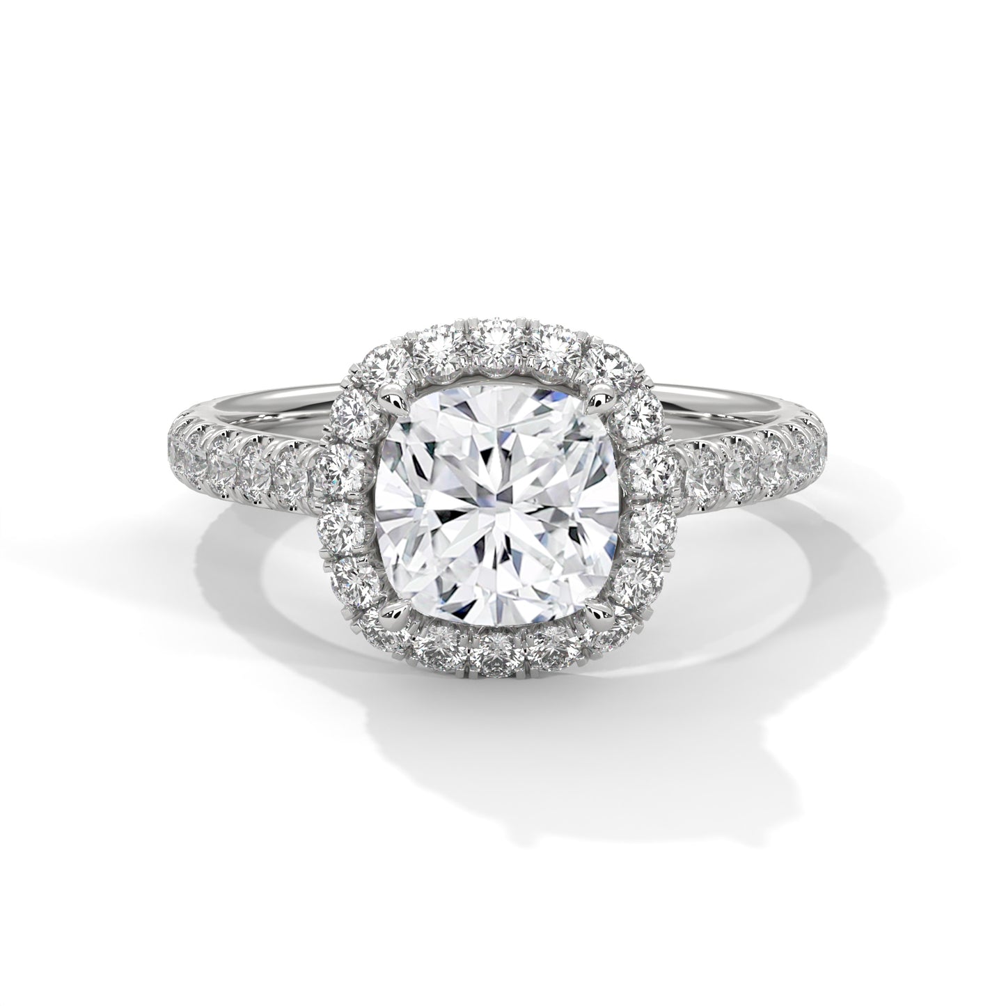Cushion Cut Lab Diamond Halo Engagement Ring | 2ct Center | Solid Gold | Dainty Pave Diamond Ring | Yellow, Rose & White Gold