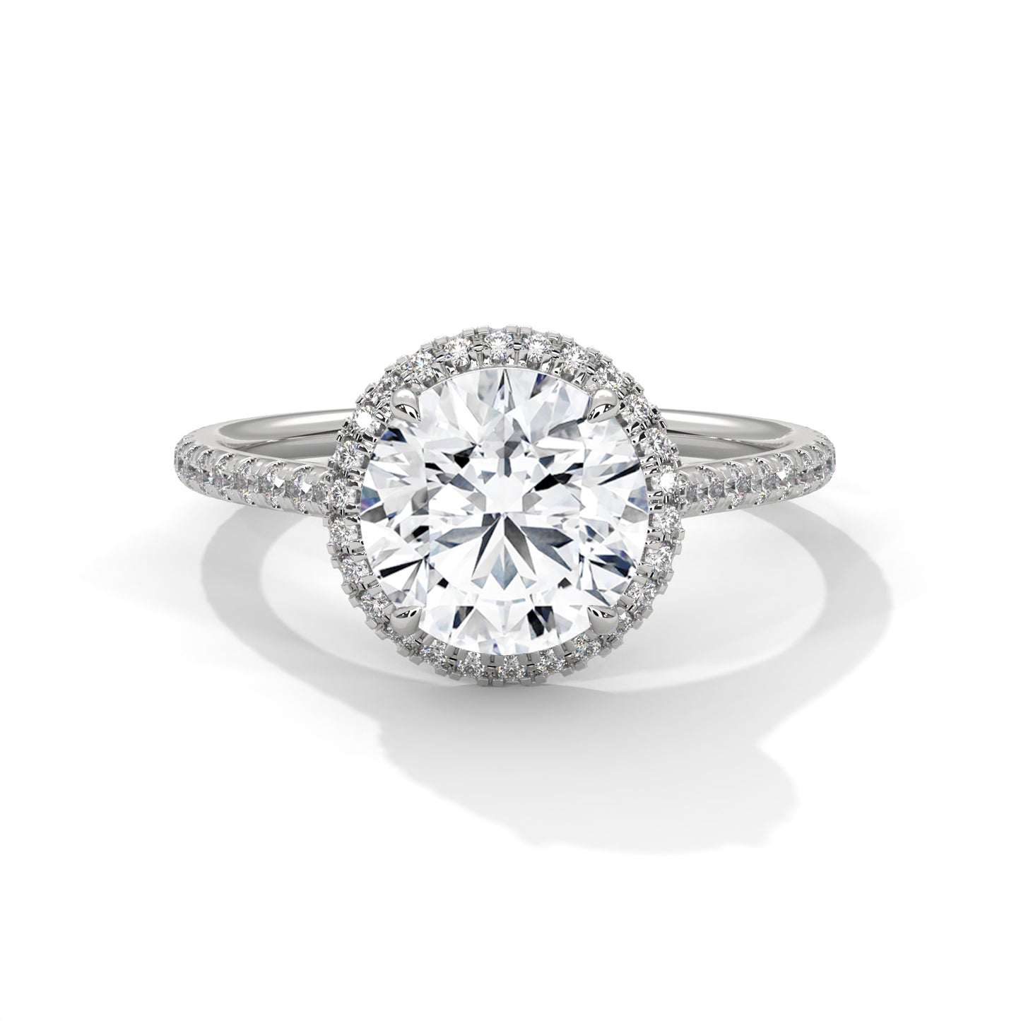 2ct Round Lab Diamond Halo Engagement Ring | VVS Clarity | Solid Gold Ring in Yellow, Rose & White | Lab Diamond Side Stones | Maz Jewels