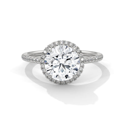 2ct Round Lab Diamond Halo Engagement Ring | VVS Clarity | Solid Gold Ring in Yellow, Rose & White | Lab Diamond Side Stones | Maz Jewels