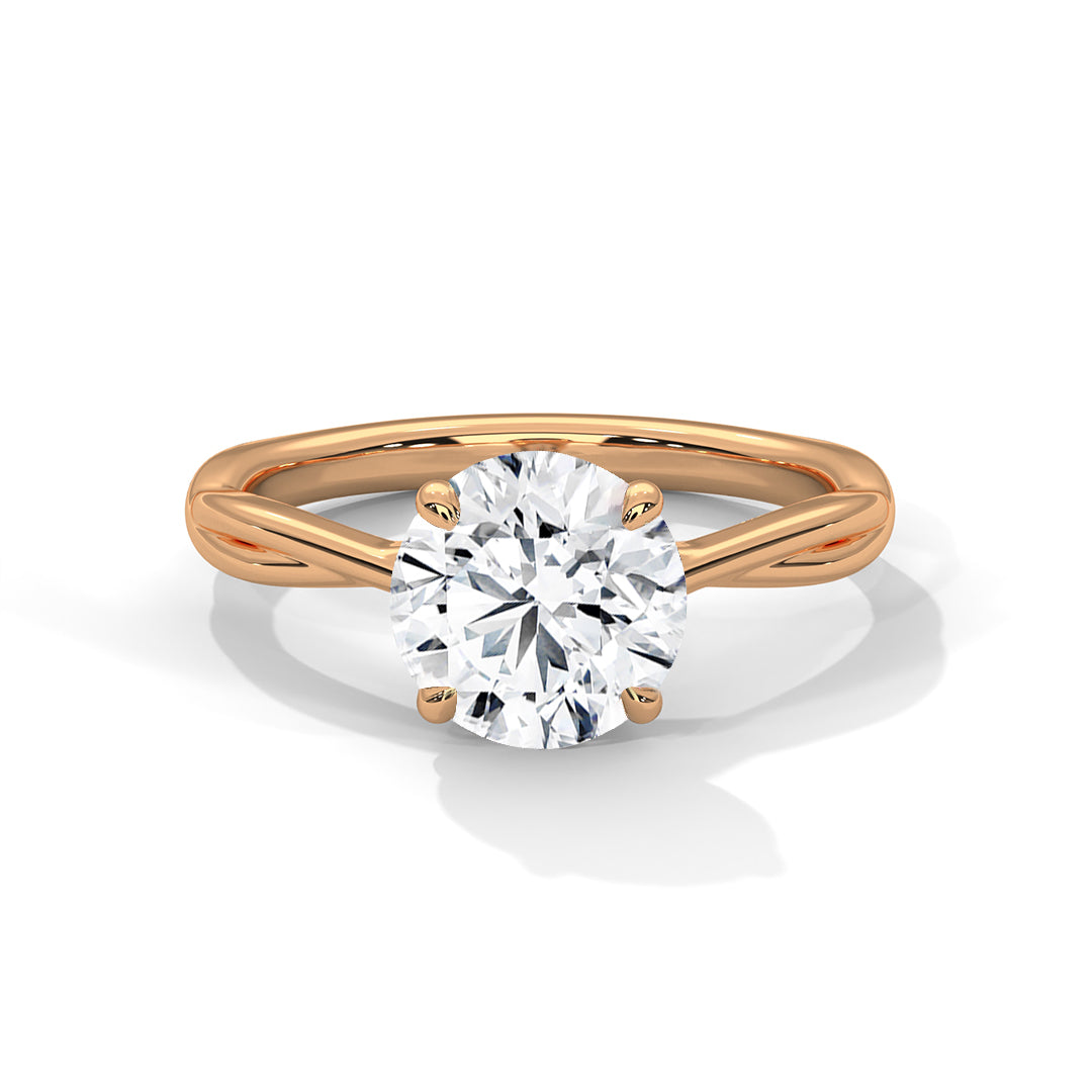 Classic Round Cut Solitaire Engagement Ring | 2ct Lab Diamond Ring in Yellow, White & Rose Gold | Dainty Twisted Shank Promise Ring