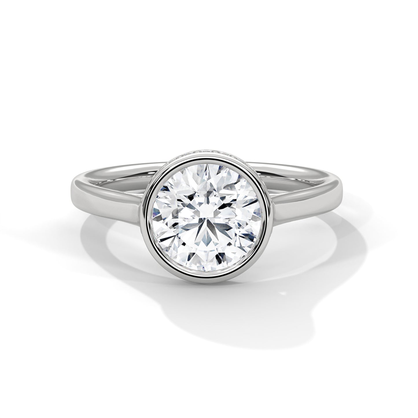 Bezel Set Round Lab Diamond Engagement Ring – 2ct VVS Clarity – Solid Gold in Yellow, Rose, or White – Minimalist Modern Solitaire Ring