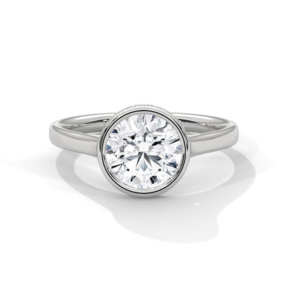 Bezel Set Round Lab Diamond Engagement Ring – 2ct VVS Clarity – Solid Gold in Yellow, Rose, or White – Minimalist Modern Solitaire Ring