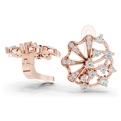 0.774 CT Lab-Grown Diamond Fan Earrings | Round Brilliant Cut | 10KT, 14KT, 18KT Gold & 925 Silver | Rose, Yellow, White Gold | Luxury Fine Jewelry