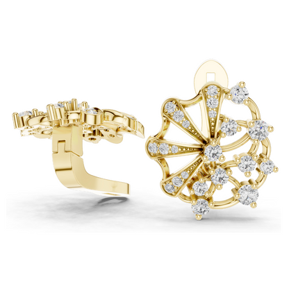 0.774 CT Lab-Grown Diamond Fan Earrings | Round Brilliant Cut | 10KT, 14KT, 18KT Gold & 925 Silver | Rose, Yellow, White Gold | Luxury Fine Jewelry