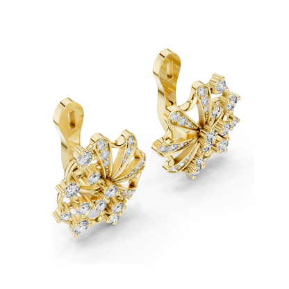 0.774 CT Lab-Grown Diamond Fan Earrings | Round Brilliant Cut | 10KT, 14KT, 18KT Gold & 925 Silver | Rose, Yellow, White Gold | Luxury Fine Jewelry