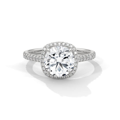2CT Lab Grown Diamond Halo Engagement Ring | VVS Clarity | 14K/18K Yellow Rose White Gold | Round Cut Cushion Halo | Customizable Ring