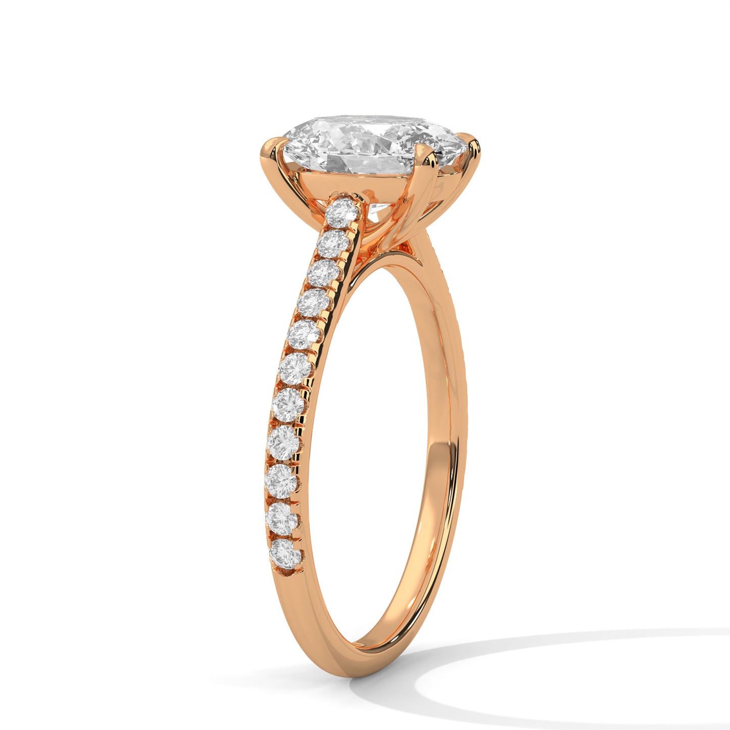 Oval Cut Diamond Engagement Ring with Pave Band – 10K, 14K, 18K White, Yellow & Rose Gold