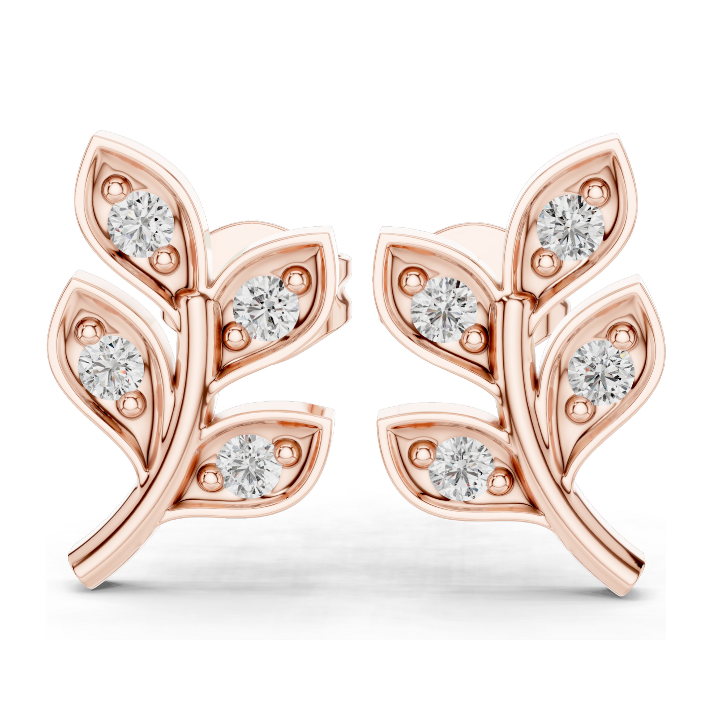 0.28ct VVS-VS EF CVD Diamond Leaf Earrings | 18KT, 14KT, 10KT Gold & 925 Silver | Moissanite Options | Rose, Yellow, White Gold | Luxury Fine Jewelry