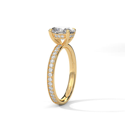 Oval Lab Diamond Engagement Ring | Pave Band Solitaire Ring in 10K 14K 18K Gold & 925 Silver | Oval Cut Promise Ring | Maz Jewels