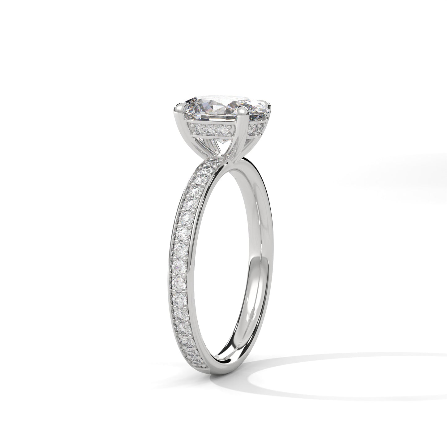Oval Lab Diamond Engagement Ring | Pave Band Solitaire Ring in 10K 14K 18K Gold & 925 Silver | Oval Cut Promise Ring | Maz Jewels