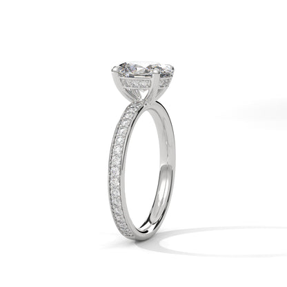 Oval Lab Diamond Engagement Ring | Pave Band Solitaire Ring in 10K 14K 18K Gold & 925 Silver | Oval Cut Promise Ring | Maz Jewels